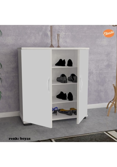 Ayakkabılık 2 Kapaklı Ayakkabı Dolabı Raflı Ceviz