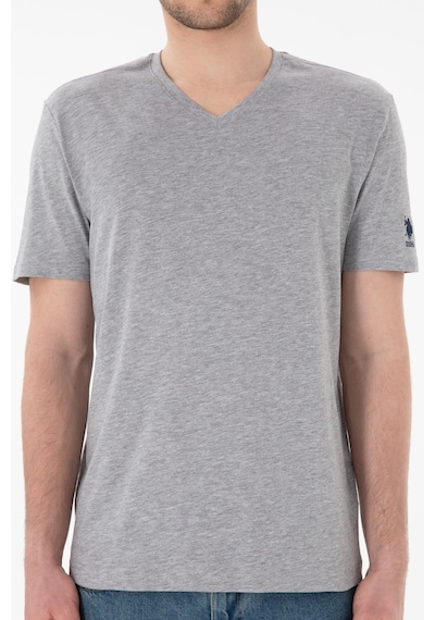 U.S. Polo Assn. Erkek Regular Fit  V Yaka Gri Melanj Basic Tişört 50305858-VR086