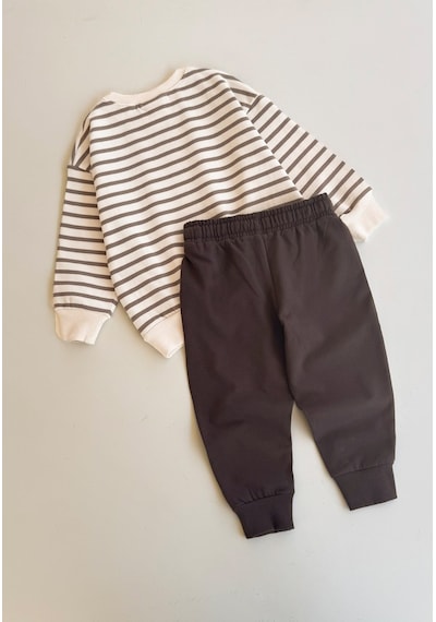 Cigit Çizgili Sweatshirt Takım 2-8 Yaş Vizon Çizgili
