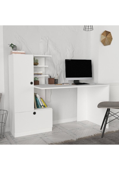 Dekorister Domingos Kitaplıklı Çalışma Masası Beyaz