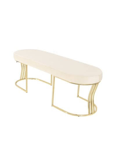 Viego Gold Smooth- Beyaz Kapitoneli Model Puf & Bench & Koltuk- Oturak-uzun Makyaj Puff-yatak Odası Ucu &önü