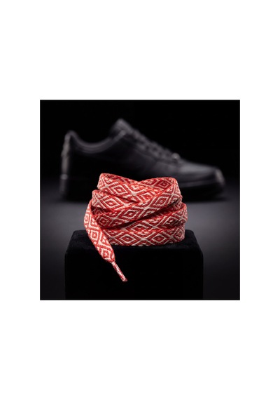 Last İcon Kırmızı Krem Baklava Desenli Yassı Ayakkabı Bağcığı Spor Sneaker Çok Renkli