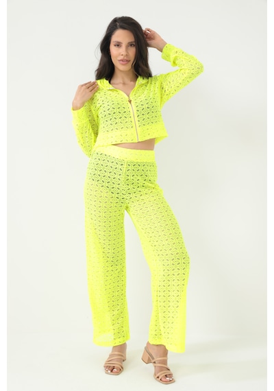 By Papi Kapuşonlu Dantel Bluz Neon Sarı