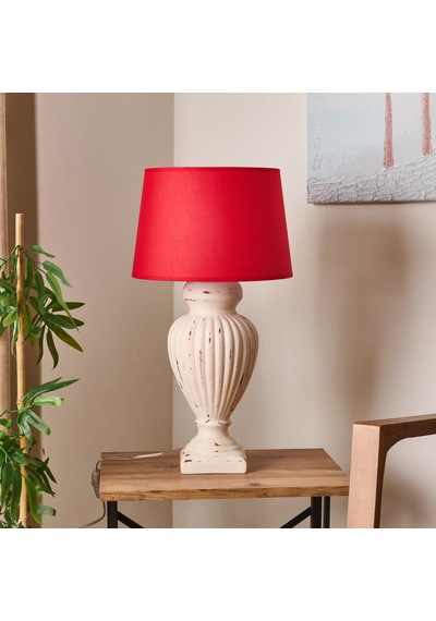 Lighting Apollon Eskitme Büyük Abajur - Kırmızı / Krem - 60 Cm Çok Renkli