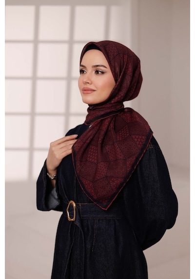 Mimiyum Mosaic Desen Soft Eşarp Bordo