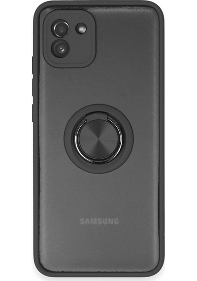 Samsung Samsung Uyumlu Galaxy A03 Kılıf Montreal Yüzüklü Silikon Kapak - Siyah