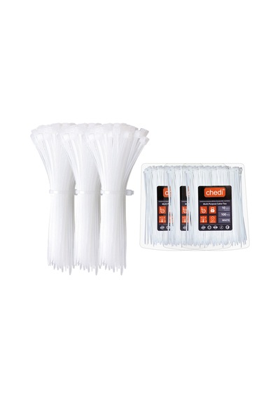 Chedı Kablo Bağları, 25 Cm 300'lü Paket Çok Amaçlı Kullanım, Premium Kalite Beyaz Kablo Klipsi