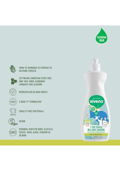 Siveno %100 Doğal Bulaşık Sabunu Bitkisel Elde Bulaşık Sabunu Nemlendirici Vegan 500 ML