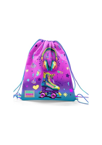 Coral High Kids Pembe Turkuaz Kulaklık Paten Desenli İpli Büzgülü Sırt Çantası 12647 Çok Renkli