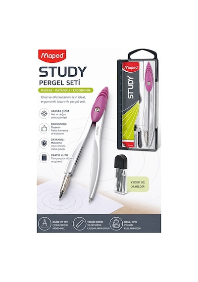 Renkli Metal Pergel 1 Adet Maped 119450 Pergel Seti Teknik Çizim Matematik Geometri Pergel Yedek Uçlu