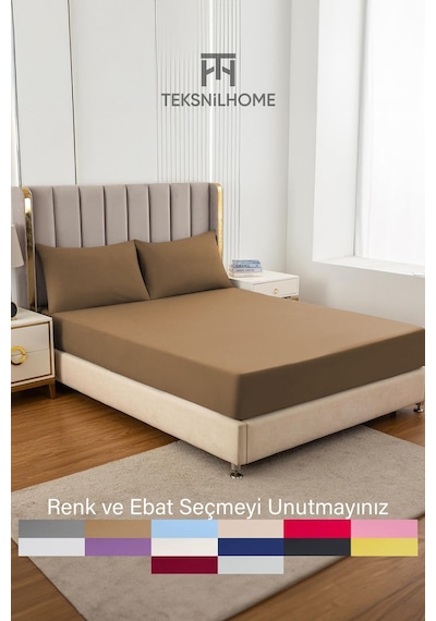 Ranforce Kahverengi Pamuklu Tek / Çift Kişilik Battal Tam Kenar Lastikli Çarşaf 14 Renk Fıtted Kahverengi