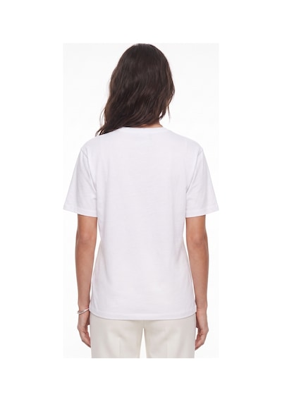 Onloox Kadın Beyaz Beyaz Pamuklu Bisiklet Yaka Basic Form Önü Taş Detaylı Kısa Kollu Penye T-shirt