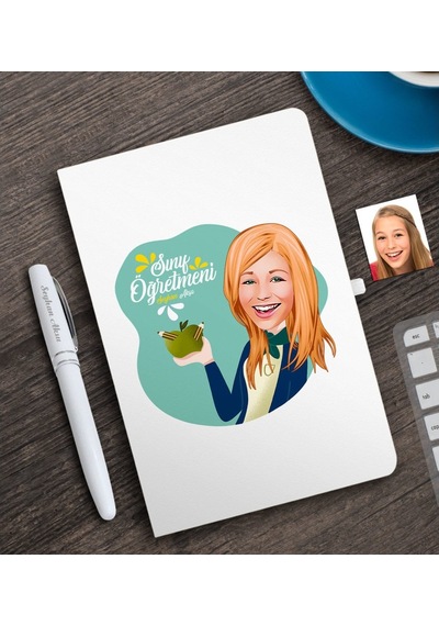 Bitmeyenkartus Kişiye Özel Bayan Sınıf Öğretmeni Karikatürlü Beyaz Defter Ve Kal 449496903