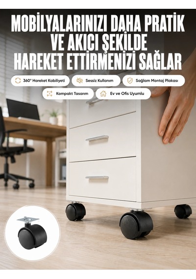 Mey İthalat Kilitsiz 4 Cm Tekerlek Ayak 4 Lü Set Sessiz Ve Dayanıklı