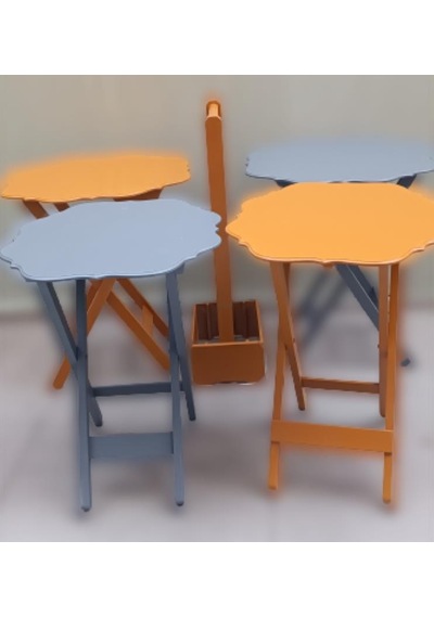 Çanta Zigon Sehpayonca Dörtlü Model Ahşap Mdf Gri Ve Hardal Renk Uyumu El Yapımı