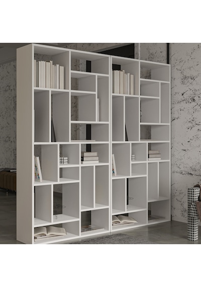 Nicola Kitaplık 18 Raflı, Modern Kütüphane Beyaz