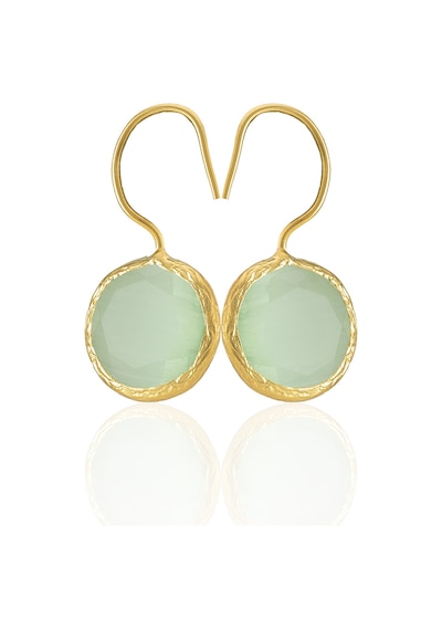 Kadir Jewellery 22 Ayar Altın Kaplama Kadın Taşlı Küpe -el İşçiliği Ve Hipoalerjenik Küpe -e01 Açık Yeşil