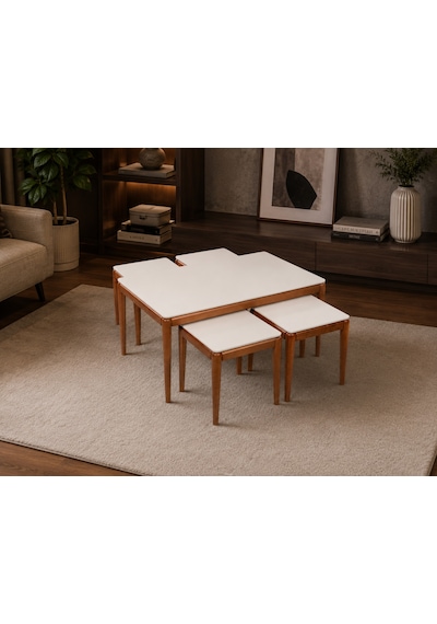 Ganni Home Bolivia 4+1 Sehpa Seti Krem Ceviz, Modern Ve Kullanışlı Salon Sehpası Krem-ceviz Ganni Home Bolivia 4+1 Sehpa Seti Krem Ceviz, Modern Ve Kullanışlı Salon Sehpası Krem-ceviz
