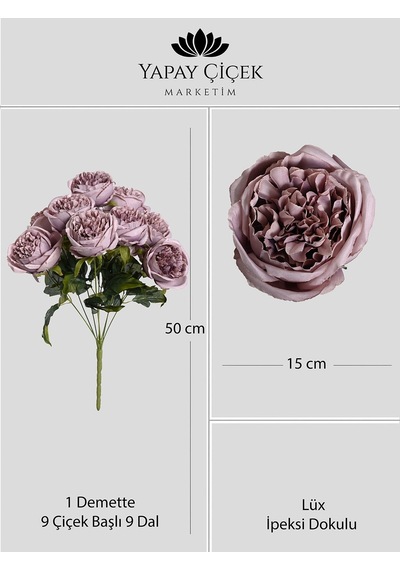 Gül Kurusu Yapay Şakayık Demeti 9 Dallı Lüx İpeksi Dokulu 45 Cm Açık Pembe