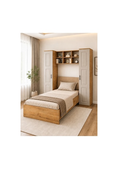 Krayola, Viona 2 Kapaklı Kitaplıklı Karyola - 90x190