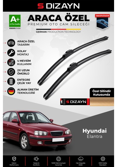 S-dizayn Hyundai Elantra Ön Cam Silecek Seti 2000-2006 Premium Araca Özel 50-45 Cm A+ Kalite
