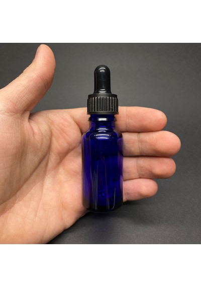 20ml Mavi Cam Damlalıklı Şişe , Siyah Plastik Kapak , 20 Cc Mavi