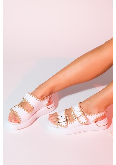 Luvishoes Douro Beyaz Cilt Hakiki Deri İp Örme Detaylı Kadın Sandalet Beyaz