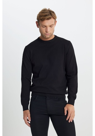 AC&Co / Altınyıldız Classics Pamuklu Standart Fit Normal Kesim Bisiklet Yaka Triko Siyah Kazak 001