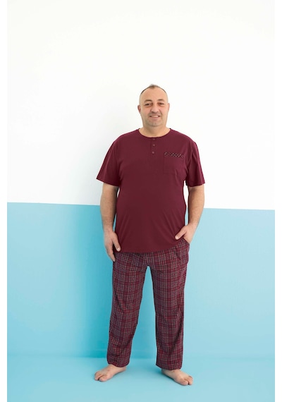 Aydoğan Erkek Pijama Takımı Büyük Beden & Battal Kısa Kol Bordo