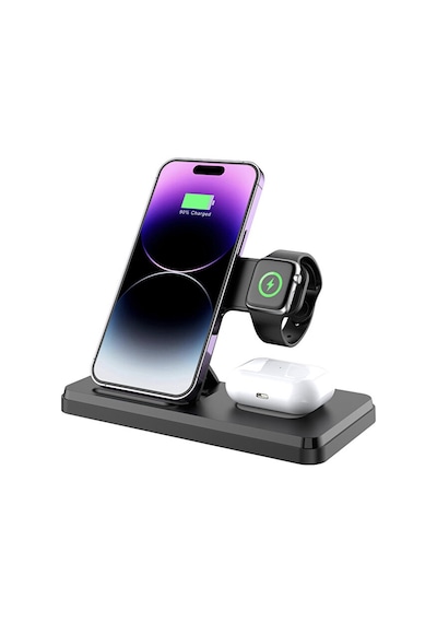 3in1 Magsafe Uyumlu 15w Kablosuz Şarj Standı Apple Uyumlu iPhone Telefon, Appl