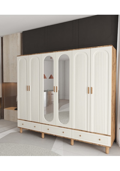 Mila 6 Kapaklı Çekmeceli Gardırop - Tamamı Mdf Aytaşı