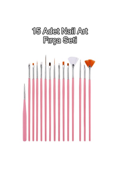 15 Adet Nail Art Dizayn Ve Jel Fırça Seti Tırnak Süsleme Fırça Seti Pembe