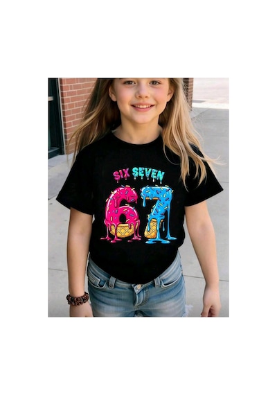 Stil X Sıx Seven Baskılı Kız Çocuk Tshırt, 67 Tasarımlı Siyah-10