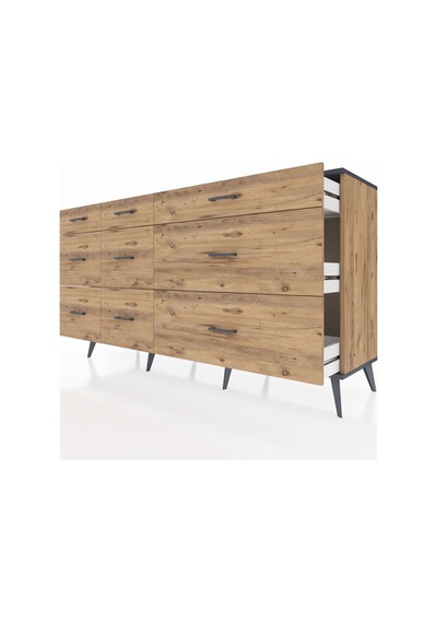 Kronos Konsol 9 Çekmeceli 176x59x99 Çam-antrasit/çam Çam-antrasit/çam