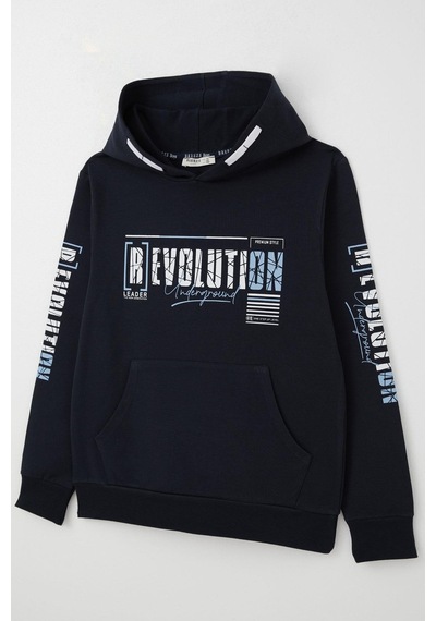 Breeze Erkek Çocuk Sweatshirt Kapüşonlu Kanguru Cepli 9-16 Yaş, Lacivert Lacivert