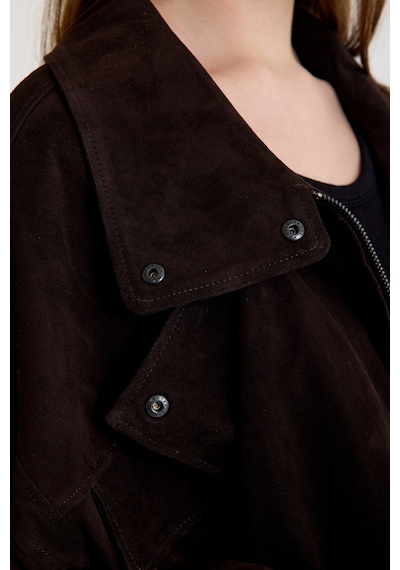 Oversize Bayan Süet Deri Ceket Vb-9-bk-2858-24126 Kahverengi