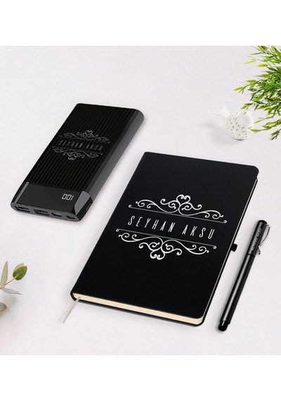 Kişiye Özel Isimli Siyah Defter Kalem 10.000 Mah Powerbank N11.6486