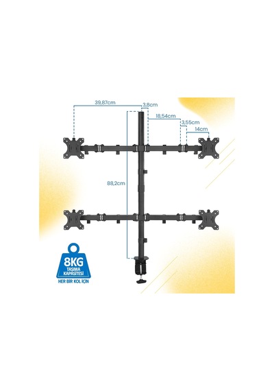 Ef54 Steel Design 2-8 Kg Quad Ekran Asansörlü 13-27inch Monitör Standı