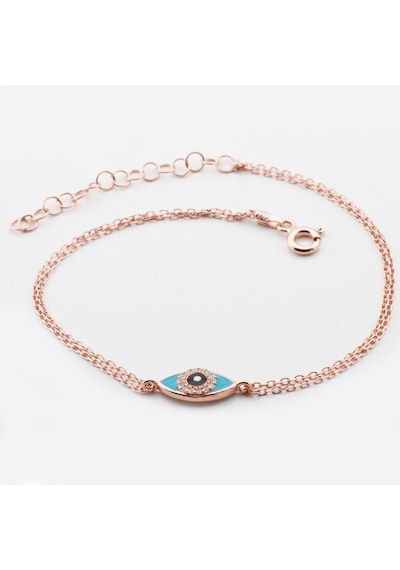 Mine İşli Göz Figürlü Rose Gold Kaplama Gümüş Bileklik Gümüş