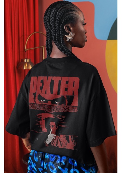 Dexter Dizi Sırt Baskılı Unisex Oversize Tişört Siyah