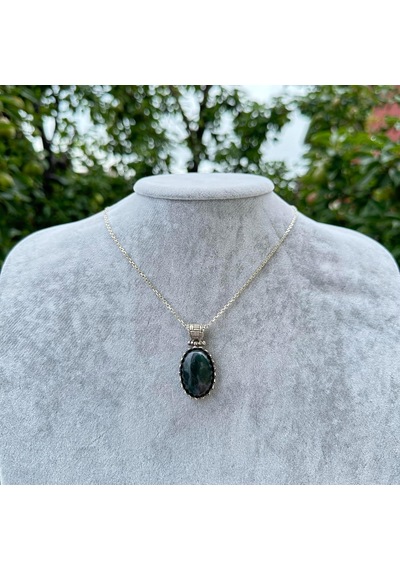 Gerçek Doğal Taş Kolye - 925 Ayar Gümüş Kolye Moss Agate