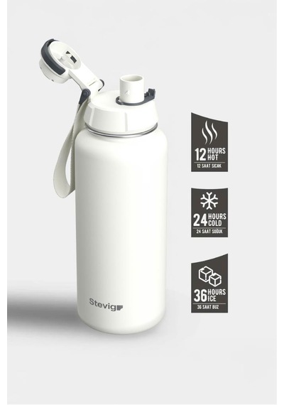 Stevig 1 Hand Leak-proof Sızdırmaz Çelik Termos 1000 Ml Star Whıte St-213
