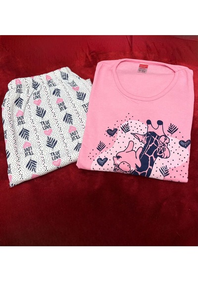 Novavita Pamuklu Pembe Resimli Pijama Takımı