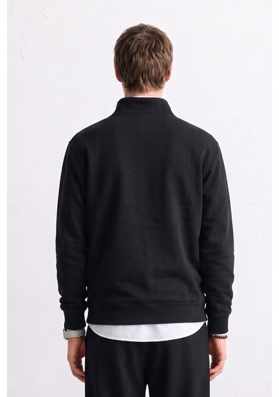 Barrels And Oıl Erkek Yarım Fermuarlı Dik Yaka Selanik Sweatshirt - Siyah Siyah