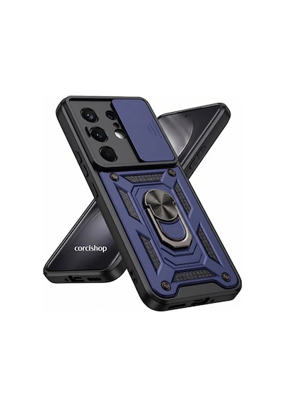 Tecno Camon 50 Ultra Uyumlu Kamera Korumalı Sürgülü Yüzüklü Standlı Kapak Lacivert