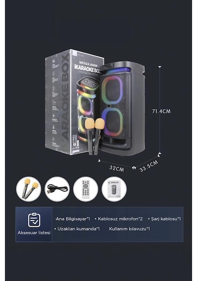 Torima BTS-1990 RGB Mikrofonlu Kumandalı Bluetooth Parti Hoparlör