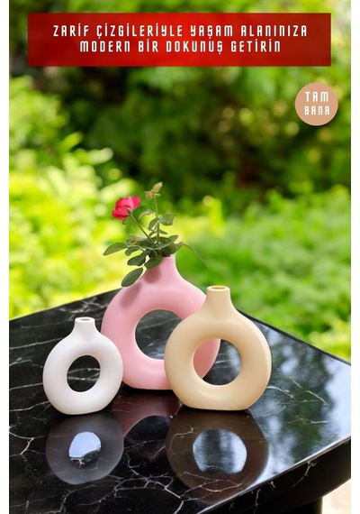Beyaz Dekoratif Vazo Seti Obje Ev Dekorasyon Masa Üstü Dekor Vazo Seti Model 23 Cappuccino Pembe Beyaz Cappuccino Pembe Beyaz