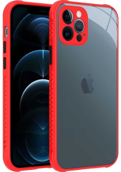 Kilifone - İphone 12 Pro Uyumlu Kılıf Arkası Şeffaf Renkli Kenarlı Kaff Kapak - Kırmızı - T16600