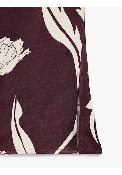 Koton Bağlama Detaylı Floral Desenli Halter Yaka Saten Bluz Bordo Desenli 6wak60123uw