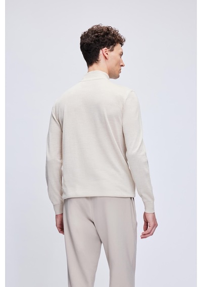 Hatemoğlu Bej Regular Fit Jakarlı Yarım Balıkçı Yaka Yünlü Triko Kazak 34222023a004 006 Bej
